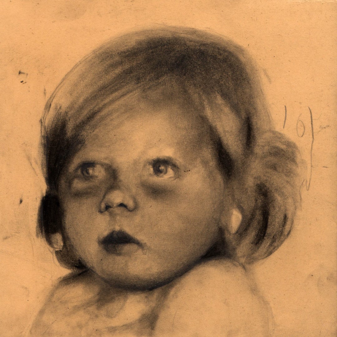 Mie, 20x20cm, 2019, crayon fusain, Rebecka Tollens