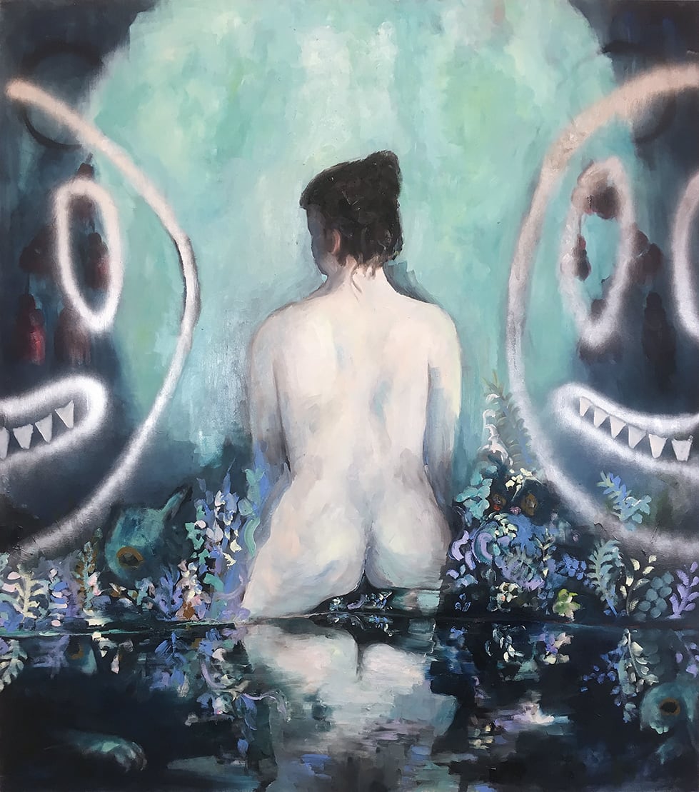 Hide and seek, Emeli Theander, huile sur toile, 170x120cm, 2019