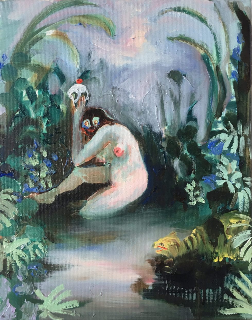 In Rousseau's Garden, Emeli Theander, huile sur toile, 30x24, 2018