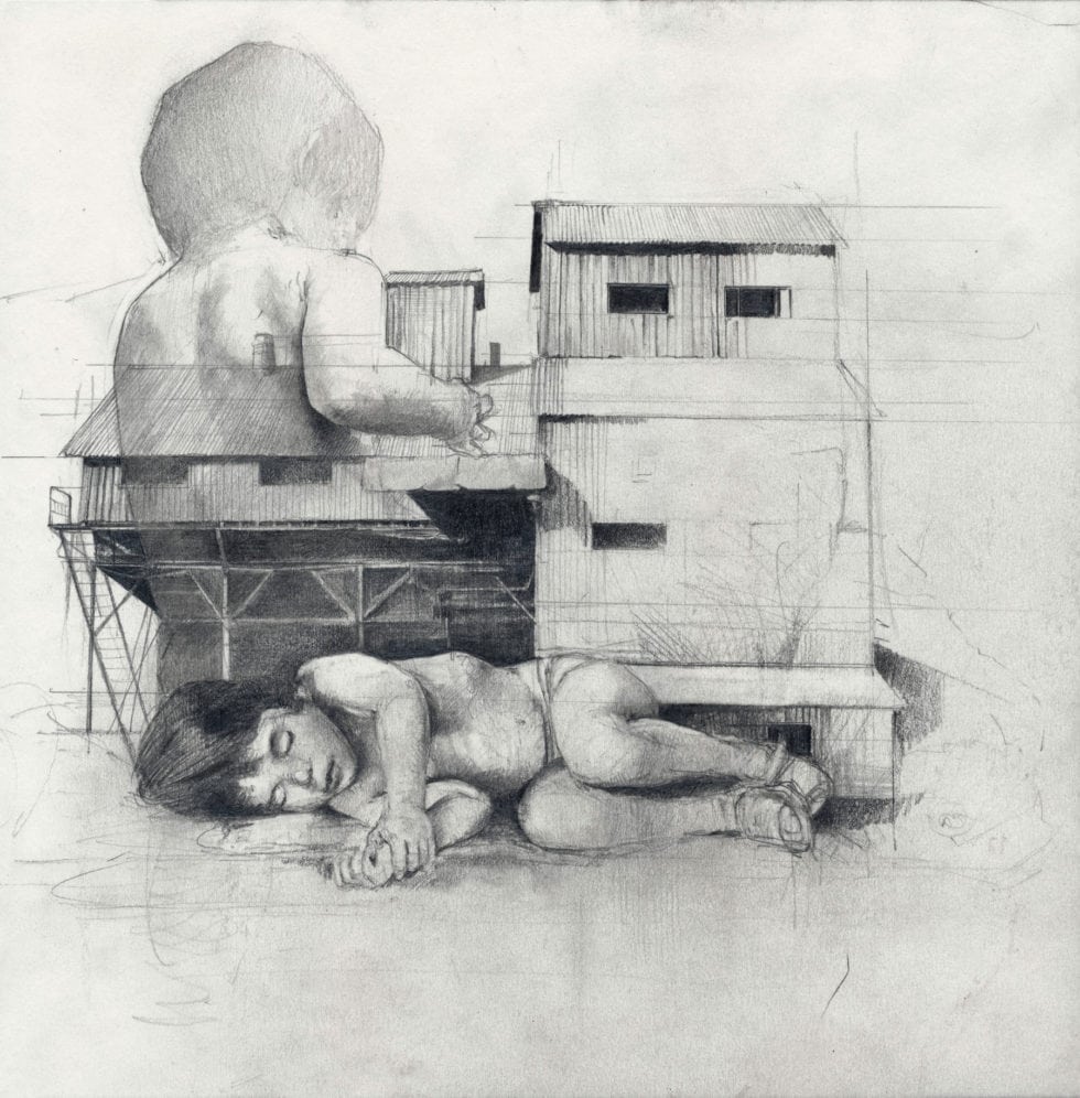 Pierre Coubeau aka FSTN, Hogar 12, 2019 24,8x24,4cm graphite sur papier ©