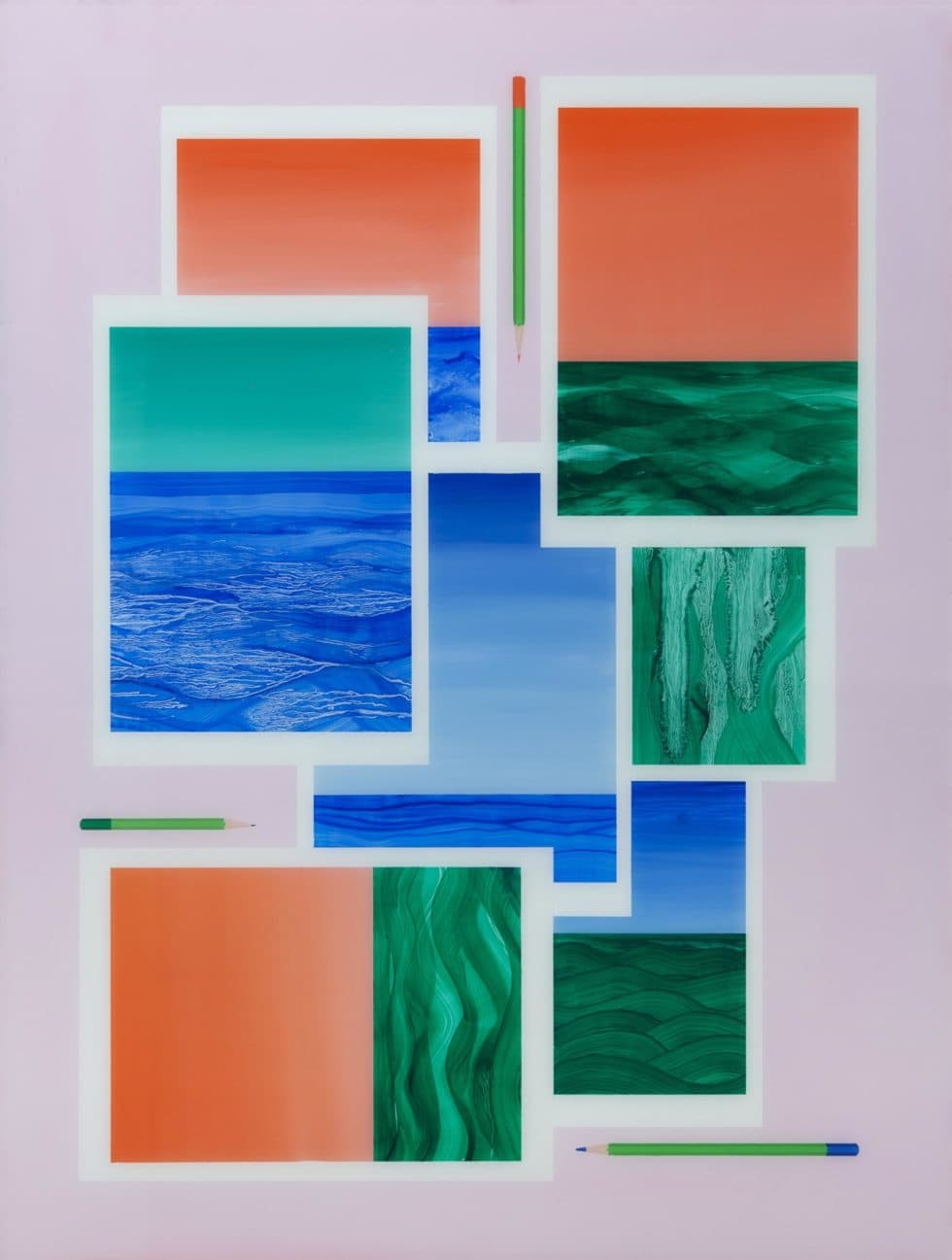 Marius Pons de Vincent, Marines aux crayons, huile sous verre, 80 x 60 cm, 2019