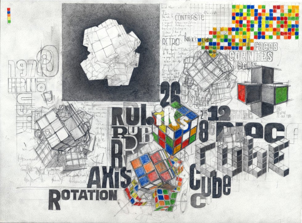Pierre Coubeau aka FSTN, Planche recherche, 2018 27x41 cm graphite et crayon de couleur sur papier ©
