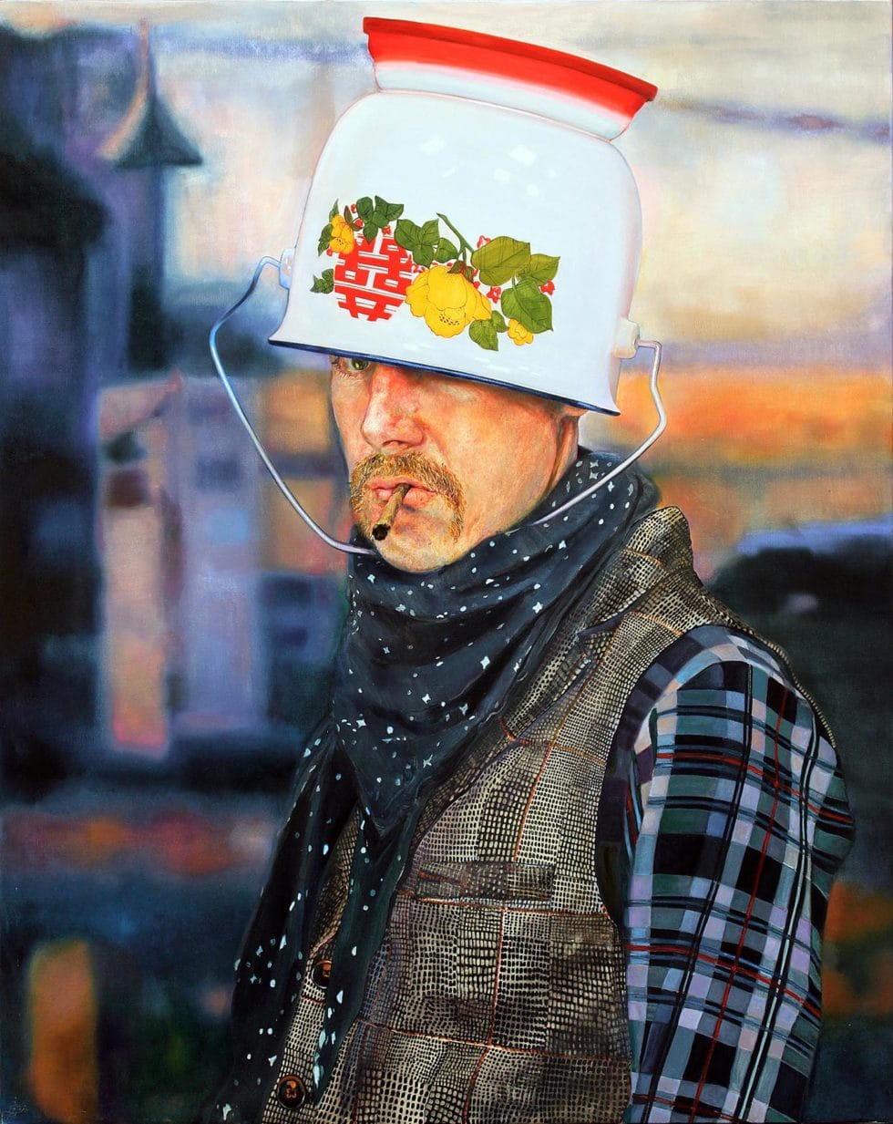 Gaël Davrinche, Cow-boy mode chinoise, huile sur toile, 200x160 cm, 2013