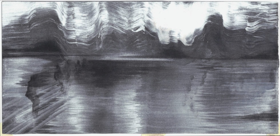 Guénaëlle de Carbonnières, Oblivion , Ghost Images Series, desenho, mídia mista sobre papel, 2014, 9,5 x 20 cm, cortesia da Galerie Françoise Besson