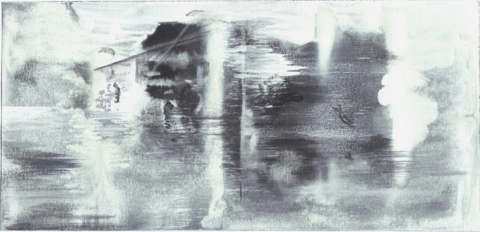 Guénaëlle de Carbonnières, Dans le blanc , Ghost Images Series, desenho, mídia mista sobre papel, 2014, 9,5 x 20 cm, cortesia da Galerie Françoise Besson